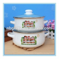 enamel cookware mini casserole sets with red PP knob and glass Lid and printing decal safty